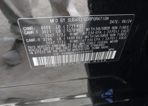 2024 Subaru Ascent Onyx Edition Limited 7-Passenger from USA, damaged, VIN 4S4WMAKD4R3448608